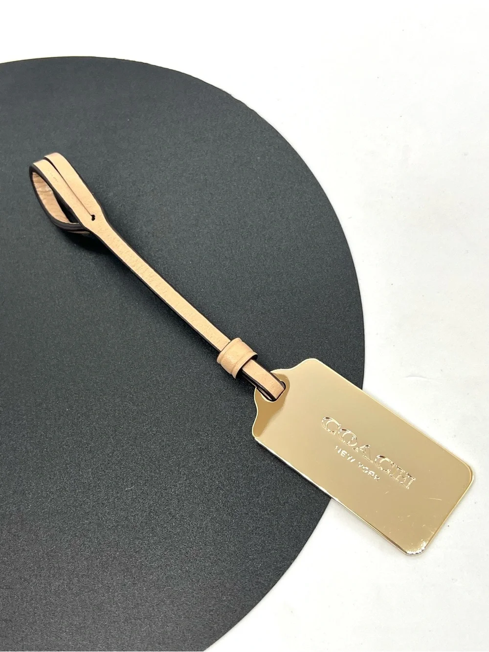 Coach Polished Gold Metal Large Logo Bag Hangtag Replacement Charm Tan Strap